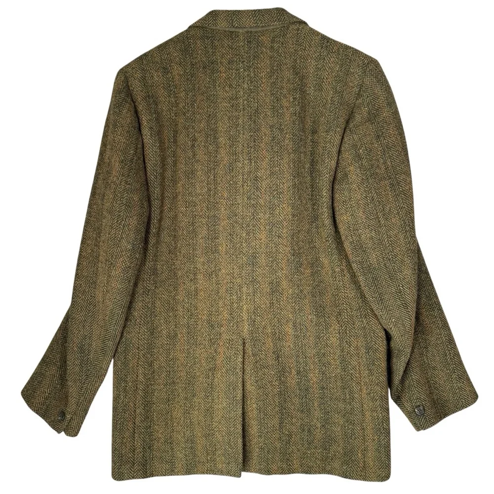 Vintage Harris Tweed Blazer Sport Coat Green Striped Grandpa Classic  ~42 - Picture 2 of 6